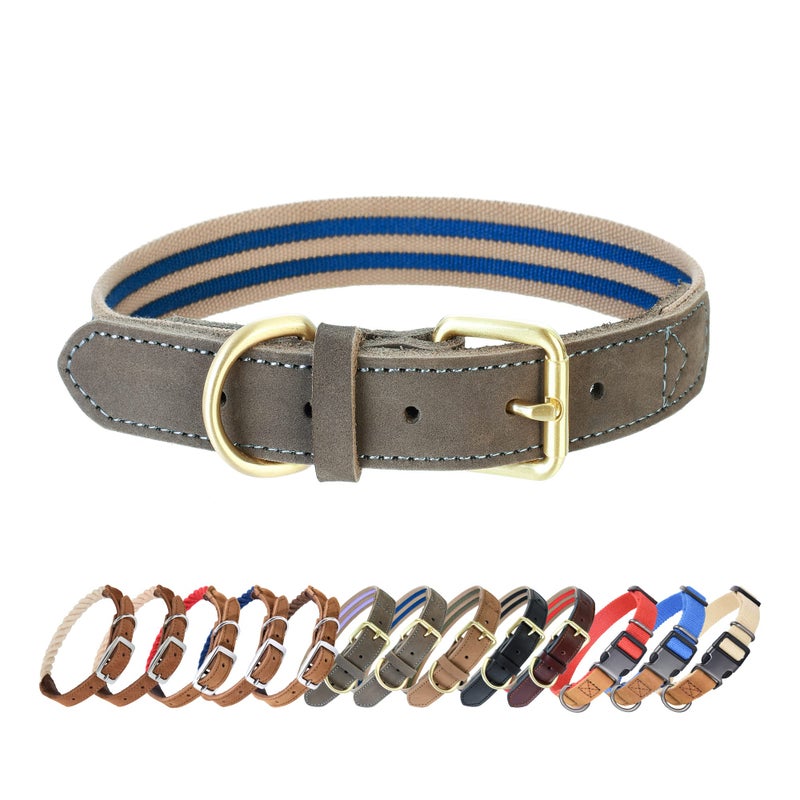 Mile High Life | Genuine Leather Dog Collar | Heavy Duty Canvas Dog Collars with Adjustable Rust-Proof Metal Pin Buckle | Boy Dog Collars for Medium Dogs(Pin Buckle-Navy) - Image 5